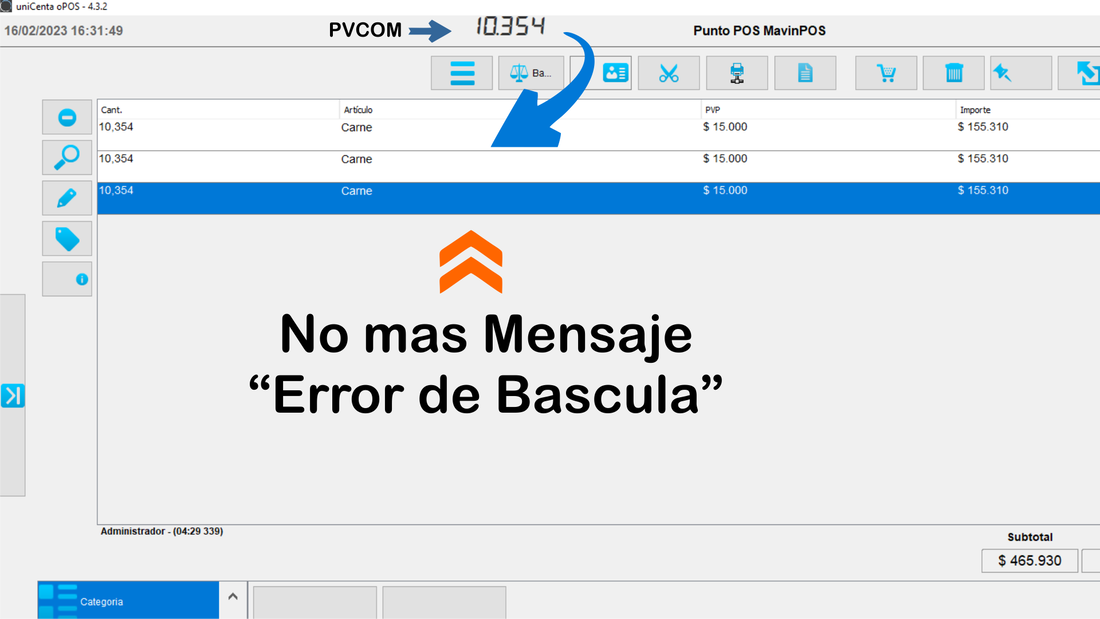 Báscula conectada a Unicenta POS con PV-COM